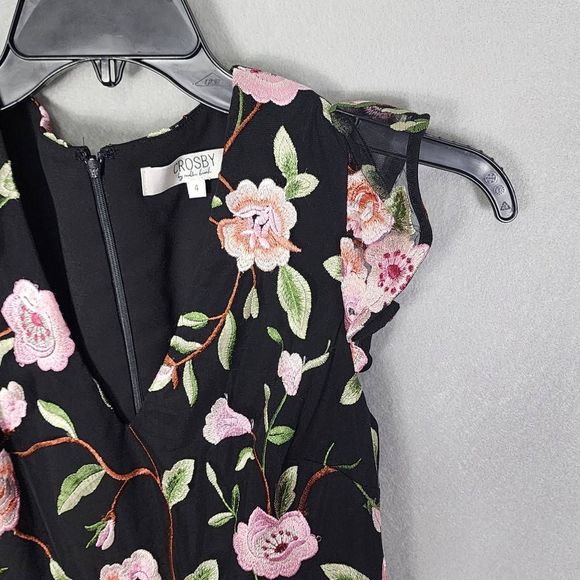 Crosby Womens Dress Midi Black Embroidered Floral Mollie Burch- Size 4 - Picture 3 of 13